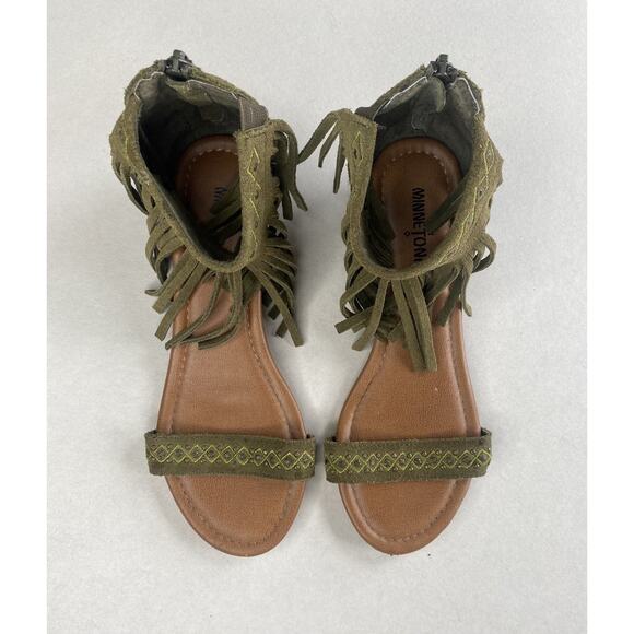 Minnetonka Womens Wedge Sandals Size 7 Green Suede Fringe Western Festival - Picture 12 of 12